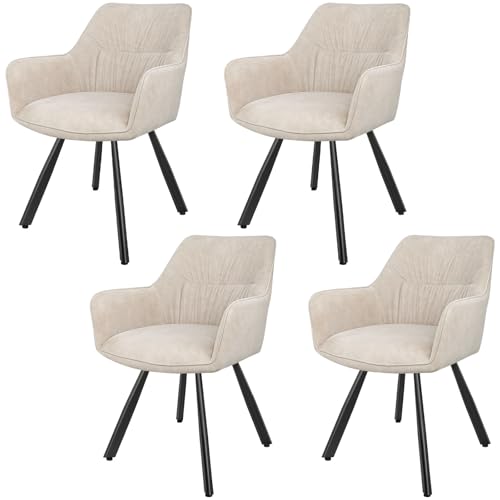 LEWE Esszimmerstühle 4er Set Drehbar, 180° Drehstuhl, Ergonomisch Polsterstuhl, Küchenstühle mit Armlehne, Metallbeine, Kurzflor-Stoff für Esszimmer Wohnzimmer Schlafzimmer, Khaki von LEWE