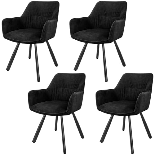 LEWE Esszimmerstühle 4er Set Drehbar, 180° Drehstuhl, Ergonomisch Polsterstuhl, Küchenstühle mit Armlehne, Metallbeine, Kurzflor-Stoff für Esszimmer Wohnzimmer Schlafzimmer, Schwarz von LEWE