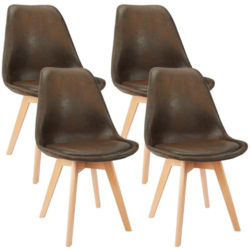 LEWE Esszimmerstühle 4er Set Stühle Skandinavischer Küchenstuhl Wildlederkissen mit Beinen aus Buchenholz für Esszimmer, Wohnzimmer, Schlafzimmer, Küche (Braun) von LEWE