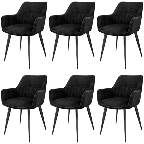 LEWE Esszimmerstühle 6er Set, Ergonomisch Polsterstuhl, Küchenstühle mit Armlehne, Metallbeine, Breitere Sitzfläche, Kurzflor-Stoff für Esszimmer Wohnzimmer Schlafzimmer, Schwarz LEWE Esszimmerstühle 6er Set, Ergonomisch Polsterstuhl, Küchenstühle mit Armlehne, Metallbeine, Breitere Sitzfläche, Kurzflor-Stoff für Esszimmer Wohnzimmer Schlafzimmer, Schwarz von LEWE