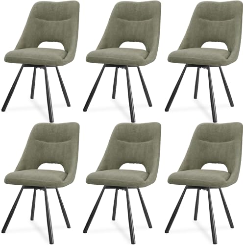LEWE Esszimmerstühle 6er-Set, Gepolstert, Durchbrochene Rückenlehne, Breitere Sitzfläche, Stabil, Armlos, Küchenstühle, Essstühle, mit Kaschmirimitat - Bräunlichgrau von LEWE