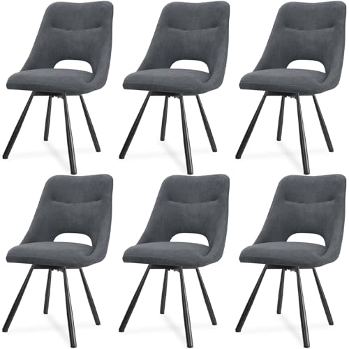 LEWE Esszimmerstühle 6er-Set, Gepolstert, Durchbrochene Rückenlehne, Breitere Sitzfläche, Stabil, Armlos, Küchenstühle, Essstühle, mit Kaschmirimitat - Dunkelgrau von LEWE