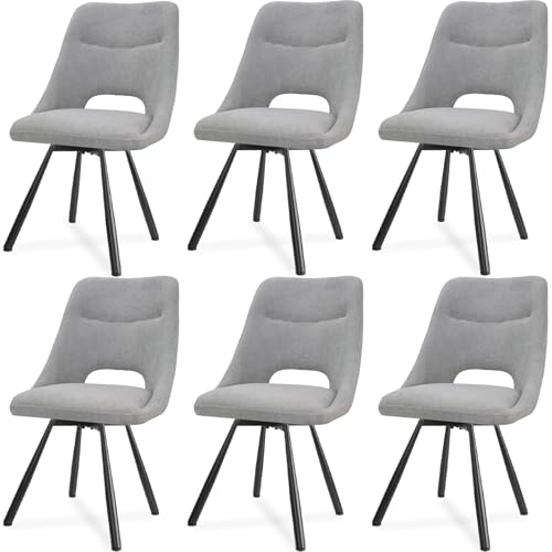 LEWE Esszimmerstühle 6er-Set, Gepolstert, Durchbrochene Rückenlehne, Breitere Sitzfläche, Stabil, Armlos, Küchenstühle, Essstühle, mit Kaschmirimitat - Grau von LEWE