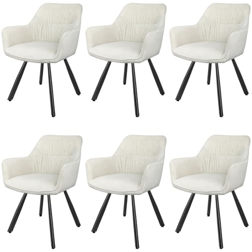 LEWE Esszimmerstühle 6er Set Drehbar, 180° Drehstuhl, Ergonomisch Polsterstuhl, Küchenstühle mit Armlehne, Metallbeine, Kurzflor-Stoff für Esszimmer Wohnzimmer Schlafzimmer, Beige von LEWE