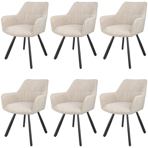 LEWE Esszimmerstühle 6er Set Drehbar, 180° Drehstuhl, Ergonomisch Polsterstuhl, Küchenstühle mit Armlehne, Metallbeine, Kurzflor-Stoff für Esszimmer Wohnzimmer Schlafzimmer, Khaki von LEWE