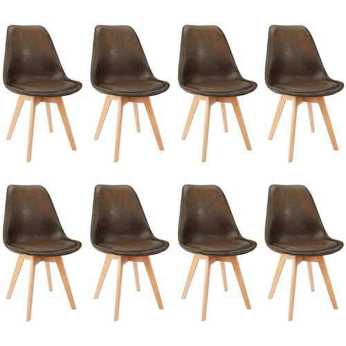 LEWE Esszimmerstühle 8er Set Stühle Skandinavischer Küchenstuhl Wildlederkissen mit Beinen aus Buchenholz für Esszimmer, Wohnzimmer, Schlafzimmer, Küche (Braun) von LEWE