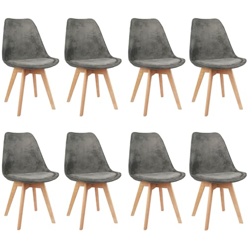 LEWE Esszimmerstühle 8er Set Stühle Skandinavischer Küchenstuhl Wildlederkissen mit Beinen aus Buchenholz für Esszimmer, Wohnzimmer, Schlafzimmer, Küche (Grau) von LEWE