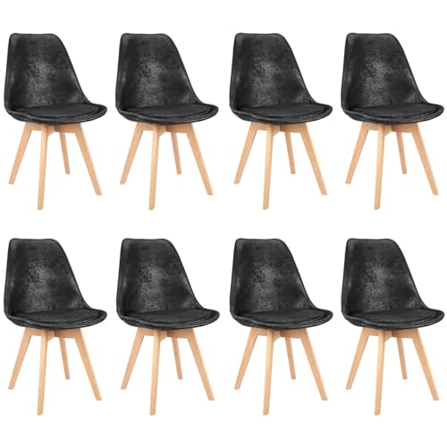 LEWE Esszimmerstühle 8er Set Stühle Skandinavischer Küchenstuhl Wildlederkissen mit Beinen aus Buchenholz für Esszimmer, Wohnzimmer, Schlafzimmer, Küche (Schwarz) von LEWE