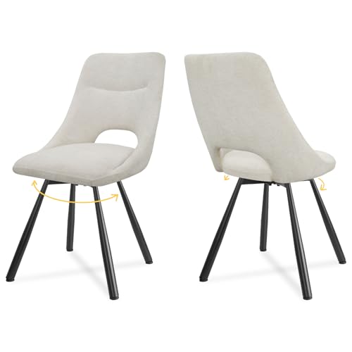 LEWE Esszimmerstühle drehbar 2er Set, Automatisch zurückkehrender Sitz, 180° Drehstuhl, Ergonomischer Polsterstuhl, armlos, Esszimmer Wohnzimmer Schlafzimmer, Kaschmir-Stoff - Beige von LEWE