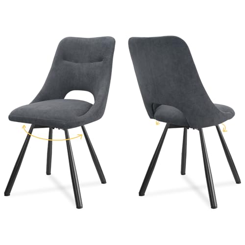 LEWE Esszimmerstühle drehbar 2er Set, Automatisch zurückkehrender Sitz, 180° Drehstuhl, Ergonomischer Polsterstuhl, armlos, Esszimmer Wohnzimmer Schlafzimmer, Kaschmir-Stoff - Dunkelgrau von LEWE