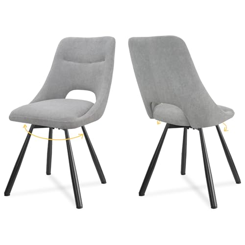 LEWE Esszimmerstühle drehbar 2er Set, Automatisch zurückkehrender Sitz, 180° Drehstuhl, Ergonomischer Polsterstuhl, armlos, Esszimmer Wohnzimmer Schlafzimmer, Kaschmir-Stoff - Grau von LEWE