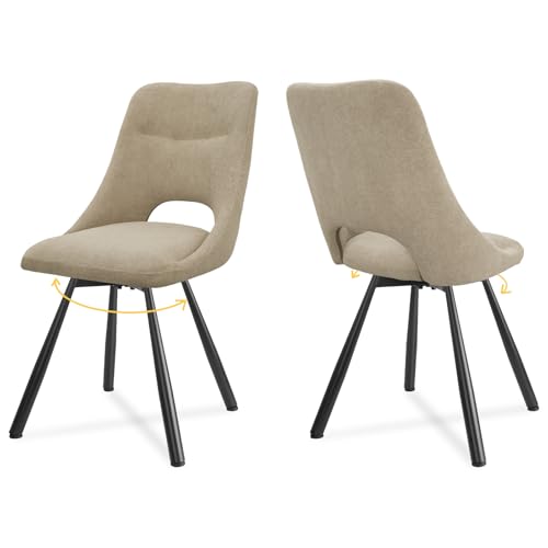 LEWE Esszimmerstühle drehbar 2er Set, Automatisch zurückkehrender Sitz, 180° Drehstuhl, Ergonomischer Polsterstuhl, armlos, Esszimmer Wohnzimmer Schlafzimmer, Kaschmir-Stoff - Khaki von LEWE