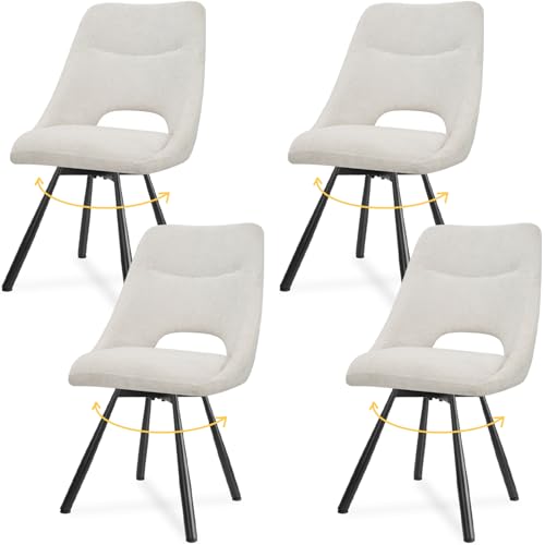 LEWE Esszimmerstühle drehbar 4er Set, Automatisch zurückkehrender Sitz, 180° Drehstuhl, Ergonomischer Polsterstuhl, armlos, Esszimmer Wohnzimmer Schlafzimmer, Kaschmir-Stoff - Beige von LEWE