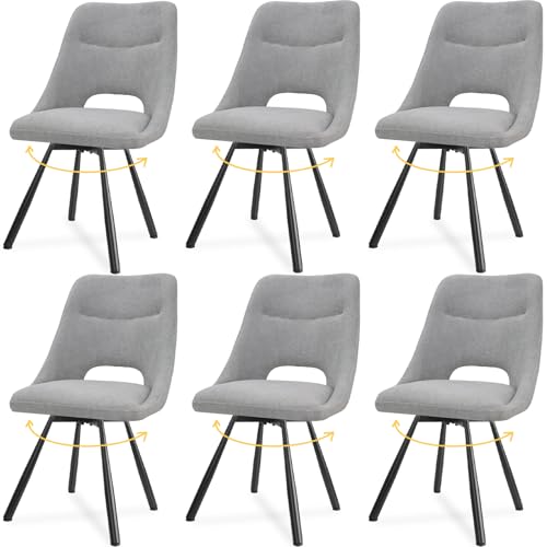 LEWE Esszimmerstühle drehbar 6er Set, Automatisch zurückkehrender Sitz, 180° Drehstuhl, Ergonomischer Polsterstuhl, armlos, Esszimmer Wohnzimmer Schlafzimmer, Kaschmir-Stoff - Grau von LEWE