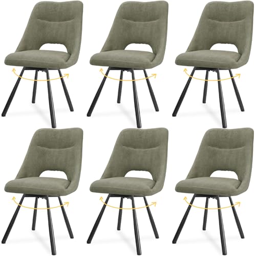 LEWE Esszimmerstühle drehbar 6er Set, Automatisch zurückkehrender Sitz, 180° Drehstuhl, Ergonomischer Polsterstuhl, armlos, Esszimmer Wohnzimmer Schlafzimmer, Kaschmir-Stoff - Graugrün von LEWE
