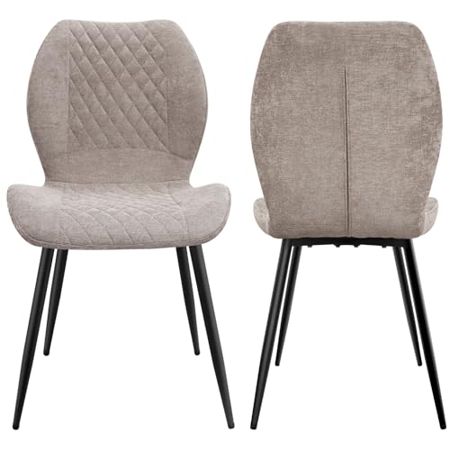 LEWE Leinen Esszimmerstühle 2er Set, Modernes Karomuster mit Metallbein, gepolstert, Armloser Küchenstuhl für Restaurant/Wohnzimmer/Schlafzimmer, [Braun] von LEWE