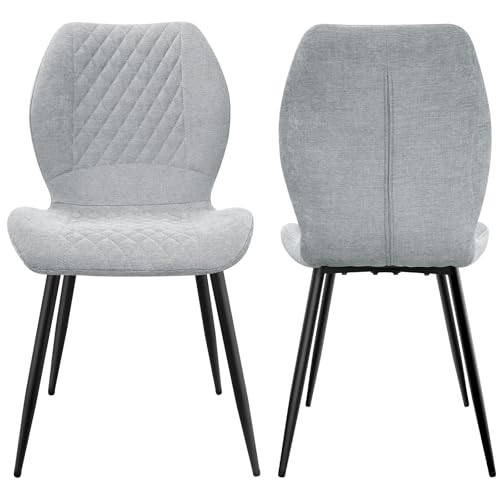 LEWE Leinen Esszimmerstühle 2er Set, Modernes Karomuster mit Metallbein, gepolstert, Armloser Küchenstuhl für Restaurant/Wohnzimmer/Schlafzimmer, [Grau] von LEWE