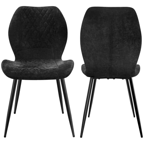 LEWE Leinen Esszimmerstühle 2er Set, Modernes Karomuster mit Metallbein, gepolstert, Armloser Küchenstuhl für Restaurant/Wohnzimmer/Schlafzimmer, [Schwarz] von LEWE