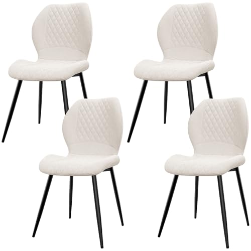 LEWE Leinen Esszimmerstühle 4er Set, Modernes Karomuster mit Metallbein, gepolstert, Armloser Küchenstuhl für Restaurant/Wohnzimmer/Schlafzimmer, [Beige] von LEWE