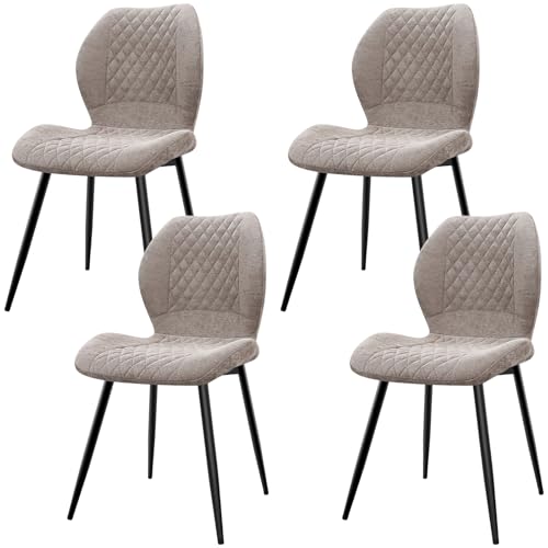 LEWE Leinen Esszimmerstühle 4er Set, Modernes Karomuster mit Metallbein, gepolstert, Armloser Küchenstuhl für Restaurant/Wohnzimmer/Schlafzimmer, [Braun] von LEWE