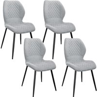 Lewe - 4er Set Esszimmerstühle mit Leinenkissen, Metallbeinen und Bezug mit Rautenmuster - Grau von LEWE