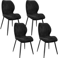 Lewe - 4er Set Esszimmerstühle mit Leinenkissen, Metallbeinen und Bezug mit Rautenmuster - Schwarz von LEWE