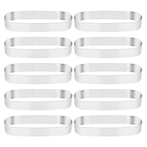 LEWITORS 10 StüCk Edelstahl Backform Set 6cm Rundes Perforierte Dessertformen Für Obstkuchen Kuchen Quiche Mousse Form Rostfreie Küchenformen Aus Metall Mit Antihaftbeschichtung (Oval) von LEWITORS