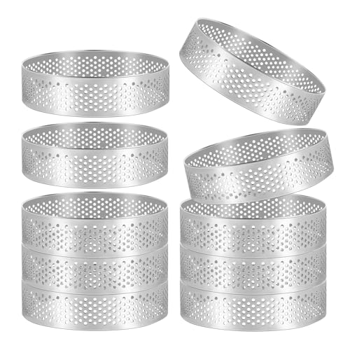 LEWITORS 10 StüCk Edelstahl Backform Set 6cm Rundes Perforierte Dessertformen Für Obstkuchen Kuchen Quiche Mousse Form Rostfreie Küchenformen Aus Metall Mit Antihaftbeschichtung von LEWITORS