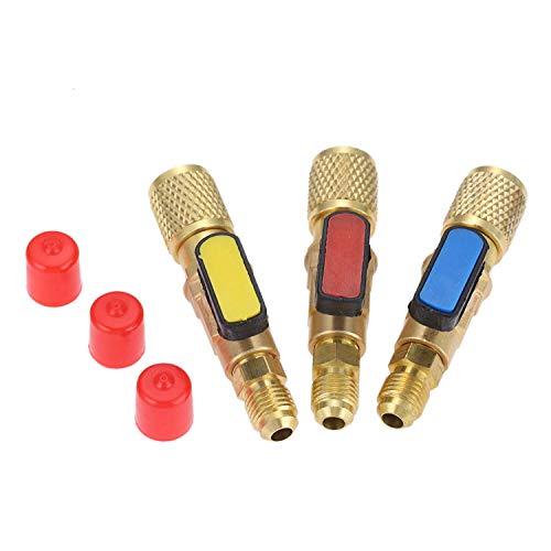 LEWITORS 3-Teiliges Messing-Kältemittelventilset R410A Sicherheitsfüllventil Gerade 1/4" SAE 5/16" SAE Anschluss HäHne AC Laden SchläUche Messing mit Druckregler Weibliche für Klimaanlagen von LEWITORS