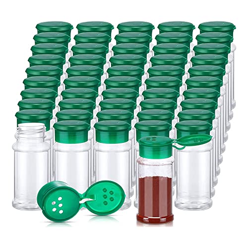 LEWITORS 50 Stück Gewürzgläser mit Streudeckeln aus Kunststoff 100ml Aufbewahrungsdosen für Gewürze, Dicht verschlossene Gewürzbehälter Set in Grün-, Küchenzubehör von LEWITORS