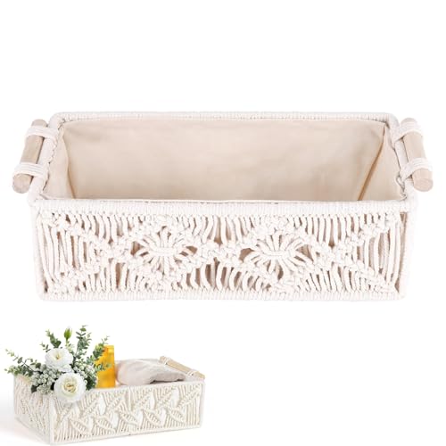 LEWITORS Makramee Aufbewahrungskörbe Boho Aufbewahrung Korb Box Handgefertigte Gewebte Arbeitsplatte Organizer Toilettentank Regal Makramee KöRbe für Schlafzimmer und Wohnzimmer von LEWITORS