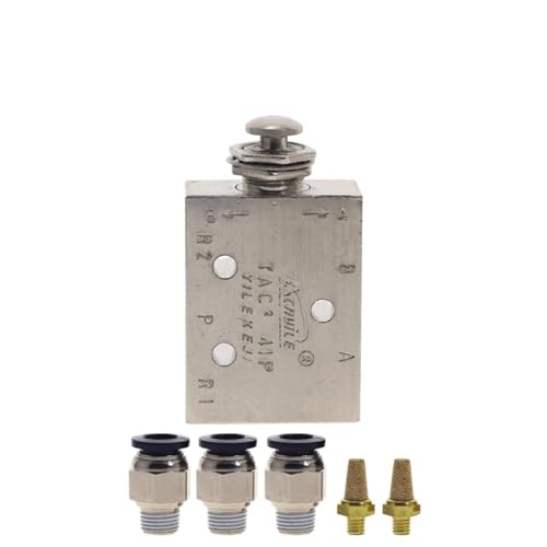 TAC2-41P Pneumatischer 1/8-Zoll-Außengewinde, 2 Positionen, 5-Wege-Drucktastenschalter aus Metall, mechanisches Ventil, Auslassventilschalter mit Anschlussstück(With 8mm Fittings) von LEWLUIRZA