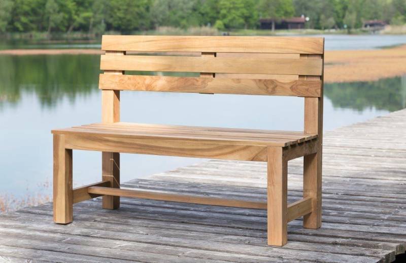 LEX Gartenbank Teak Gartenbank 2-Sitzer 120 cm Stabilität trifft auf edles Design von LEX