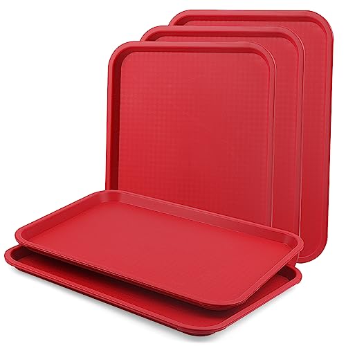 LEXININ Kunststoff-Tabletts für Fast-Foods, 41 x 30 cm, rot, rechteckig, für Restaurant, Cafeteria, Serviertablett für Getränke, Lebensmittel, 5 Stück von LEXININ