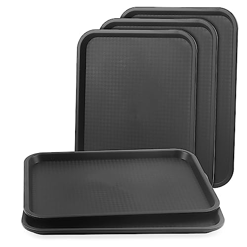 LEXININ Kunststoff-Tabletts für Fast-Foods, 41 x 30 cm, schwarz, rechteckig, für Restaurant, Cafeteria, Serviertablett für Getränke, Lebensmittel, 5 Stück von LEXININ