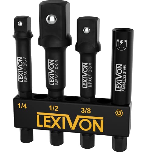 LEXIVON Impact Stecknuss Adapter bit & Magnetic bithalter Set | 4 Stück of 1/4-Inch Hex Shank Extension auf 1/4", 3/8", and 1/2" Drive (6.35 | 9.5 | 12.7mm) von LEXIVON