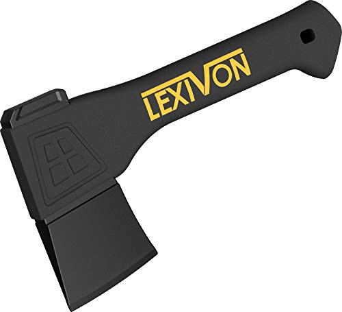 LEXIVON Axt 23cm aus Stahl der Grade A, mit verstärktem Griff eingespritztem Fiberglas, stoßdämpfendem, rutschfestem, die Griff umschlossen und überformt, inklusive Klingen Schutz von LEXIVON