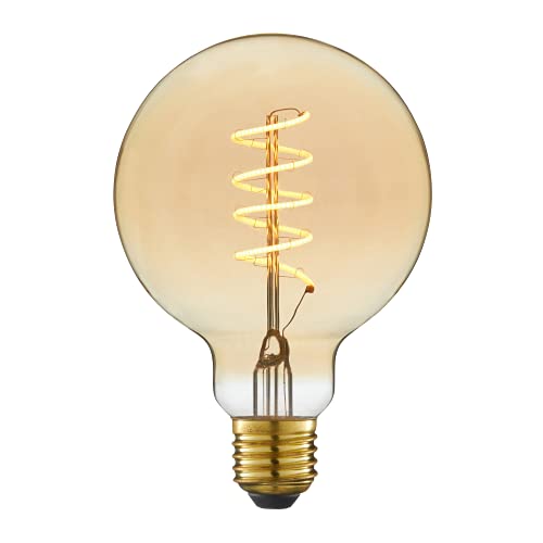 LEXMAN - Dekorative LED-Glühbirne - Spiralförmige Filamente - Amber Globe - Ø90 mm - E27-400Lm - 4,9 W entspricht 35W - 2200K - Sehr warmweiß von LEXMAN