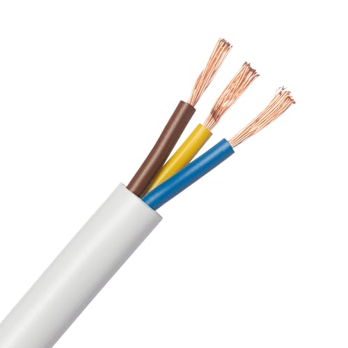 LEXMAN - Stromkabel H03VV-F 3G0.75-3 x 0,75 mm² - 300 V - Polyvinylchlorid (PVC) - Kupfer - ⌀ 6.5 mm - 15 m - Weiß - Schlauchleitung - Kabel Leitung - Stromkabel 3 adrig - Gerätekabel von LEXMAN