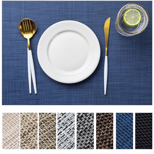 LEXMORE Tischsets 8er Set Vinyl/Kunststoff Gewebte Tischsets für Küchentisch Indoor/Outdoor Waschbar Tischset Abwischbare Esstischmatten (Marineblau) von LEXMORE