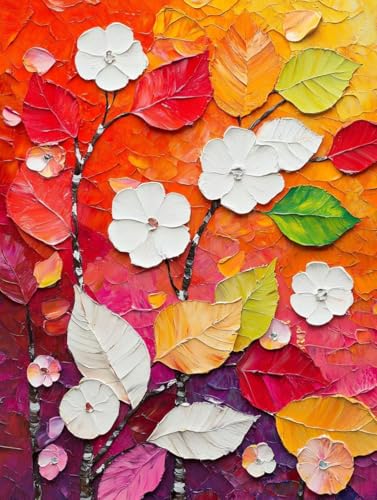 Blume Diamond Painting Erwachsene Kinder, Blatt Diamant Painting Bilder Set, 5D Vollbohrer Kristall Stickerei Kreuzstich Basteln Erwachsene Anfänger Home Wand Deko Wohnzimmer Geschenke 30x40cm 7z-33G von LEYAUPGO