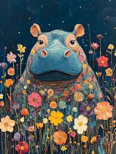 Blume Diamond Painting Nilpferd Diamond Painting Erwachsene Kinder DIY 5D Vollbohrer Mosaikherstellung Stickerei Kreuzstich Diamanten Malerei Anfänger, Zimmer Deko Wohnzimmer Geschenke 50x70cm m7-59U von LEYAUPGO