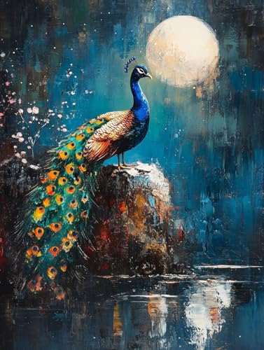 Pfau Diamond Painting Erwachsene Kinder, Mond Diamant Painting Bilder Set, 5D Vollbohrer Kristall Stickerei Kreuzstich Basteln Erwachsene Anfänger Home Wand Deko Wohnzimmer Geschenke 70x95cm 7a-131 Pfau Diamond Painting Erwachsene Kinder, Mond Diamant Painting Bilder Set, 5D Vollbohrer Kristall Stickerei Kreuzstich Basteln Erwachsene Anfänger Home Wand Deko Wohnzimmer Geschenke 70x95cm 7a-131 von LEYAUPGO