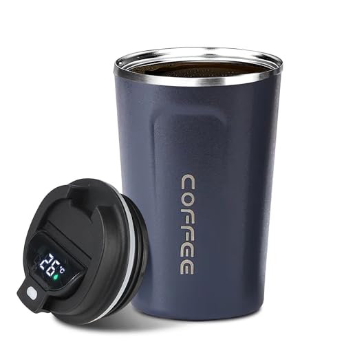 LEYF Thermobecher 380ml Edelstahl, Kaffeebecher to go, Temperaturanzeige, Intelligente Kaffeetasse, isolierter Thermobecher, Leicht tragbar und reisetauglich, Thermosbecher von LEYF