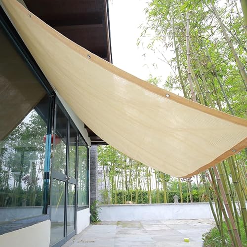 LEYWHEF Beige 90% Shade Cloth for Porch Front Door Windows, Rectangle Shade Sail Mesh Fabric with Grommets and 5m Ropes(3mx5m/10ftx16ft) von LEYWHEF