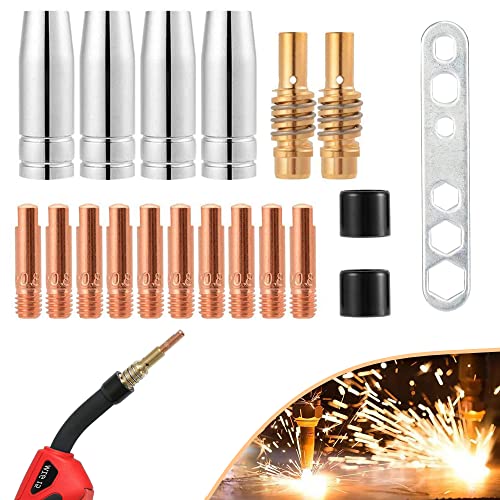 15AK MIG Schweißbrenner Verbrauchsmaterial Verschleissteile Set 15 AK Passend MB15 Drahtdurchmesser 0,8 mm 19 Teile 4 x Gasdüse Konisch 2 x Düsenstock 2 x Isolator 10 x Stromdüse M6 0,8mm 1 x Werkzeug von LEZED