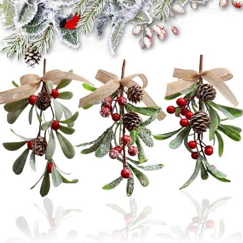 3 Stück Künstliche Weihnachten Mistelzweig, Diy Hängend Mistelzweig Küssender Ball, Künstliche Mistelzweige Mit Beeren, Für Diy-Weihnachtsdekorationen Verwenden,Eine Festliche Atmosphäre Schaffen. von LEZED
