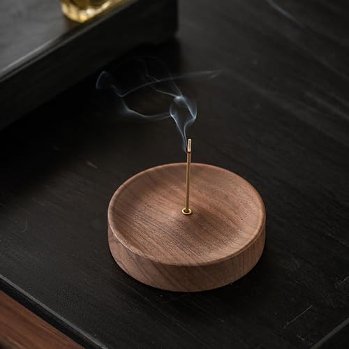 LEZED Holz Räucherstäbchen Halter 9 * 9 * 2CM Messing Räucherstäbchenhalter Runder Weihrauchbrenner Halter Incense Stick Holder Räuchergefäß Meditation Zubehör für Heimdekoration, Meditation und Yoga von LEZED