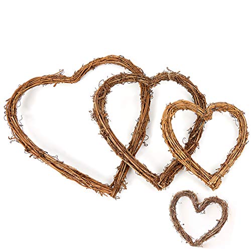 LEZED Kranz Rustikal aus Rattan Herzförmig Rattankranz Rebenkranz Adventskranz Hängend Dekokranz Tischkranz Natur Wand Tisch Deko Holz Weiden Reben Tür Fenster Baum Hängende Ornament 4 6 8 10 Zoll von LEZED