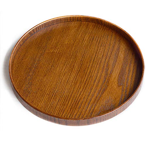 Lezed Runde Holz Serviertablett Servier Tablett kleines Gläsertablett Dekoteller Dekotablett Dekoplatte Tablett für Café, Bar, Restaurant 27 x 2 cm (Braun) von LEZED